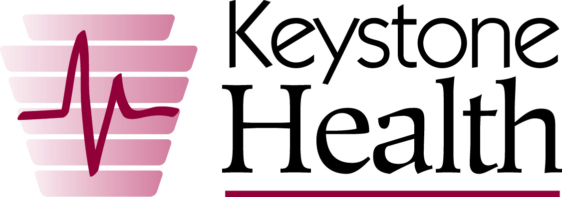Keystone Health logo with a maroon heartbeat line over layered horizontal bars on the left and the words "Keystone Health" in black text on the right.